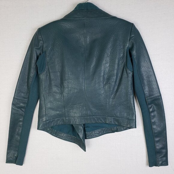 VEDA Teal Max Classic Bubble Leather Lambskin Jacket Moto Biker size P - Picture 6 of 16